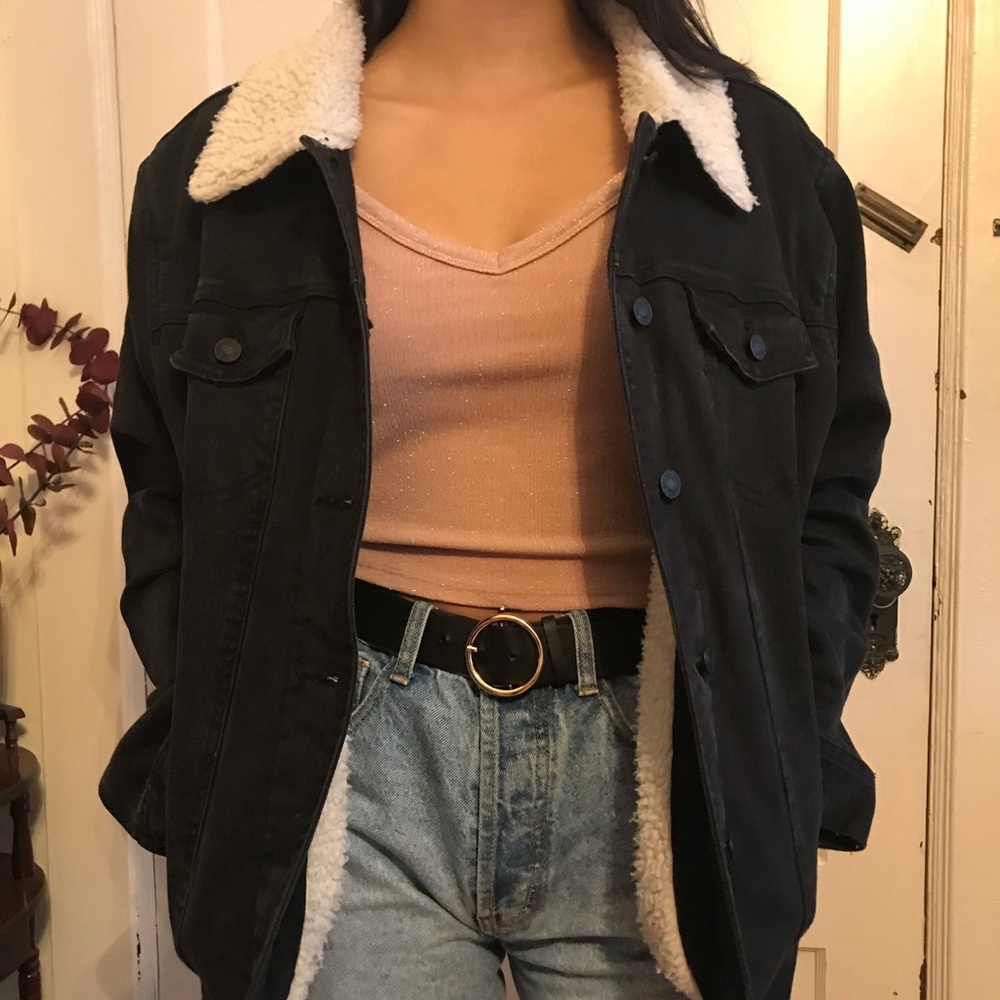 Black Denim Sherpa Jacket